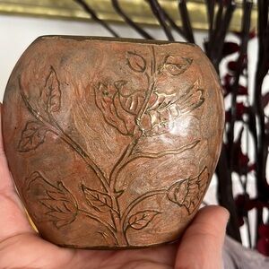 Vintage brass flower vase - lacquered brass vase - enamel brass vase